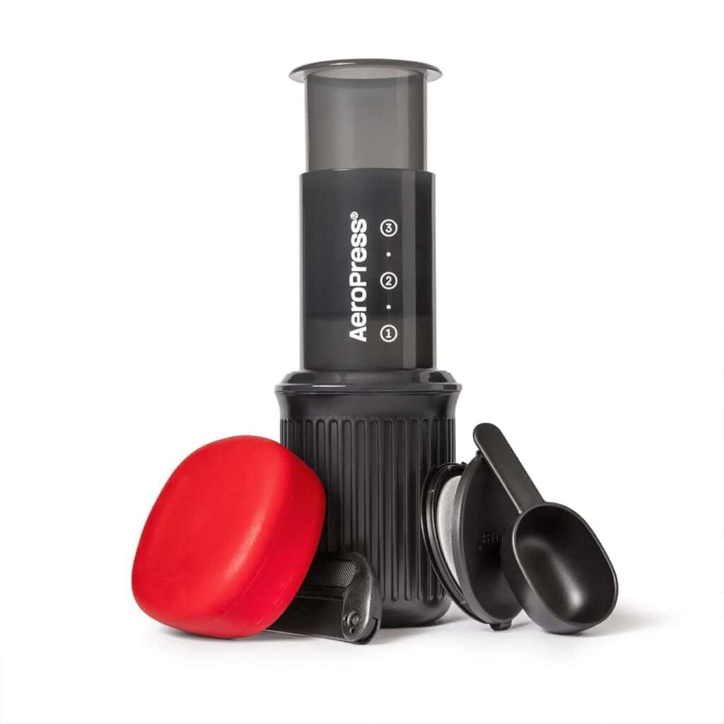 AeroPress Go compact travel coffee maker with mug