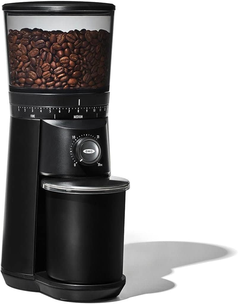 OXO Brew conical burr coffee grinder with push button operation